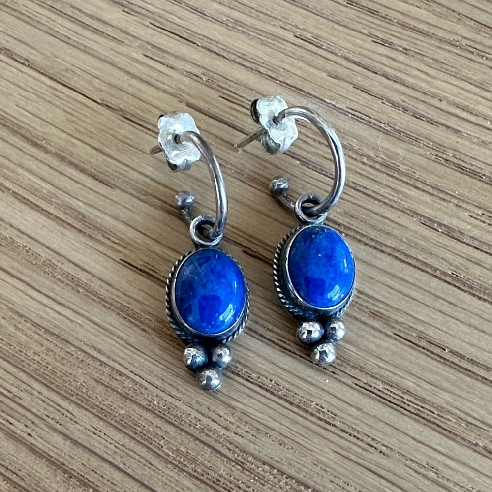 Vintage Don Lucas Sterling Silver Lapis Stone Drop Earrings